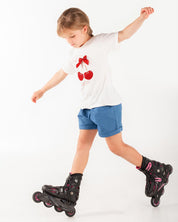 Conjunto camiseta estampada cherry y short azul para niña