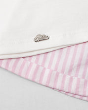 Conjunto blusa blanca de conejito y short de líneas rosas con cinturón para niña
