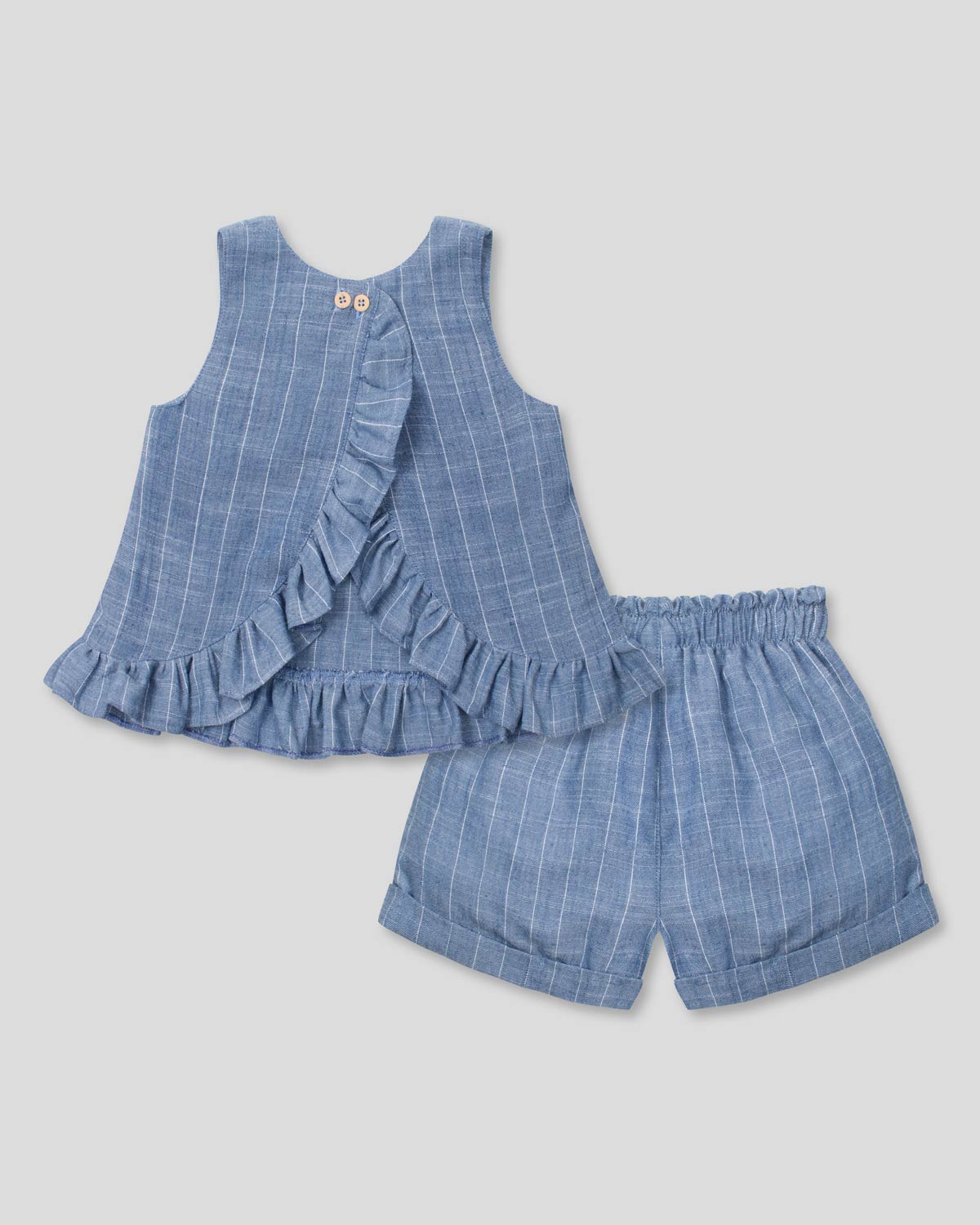 Conjunto blusa con boleros y short azul para niña
