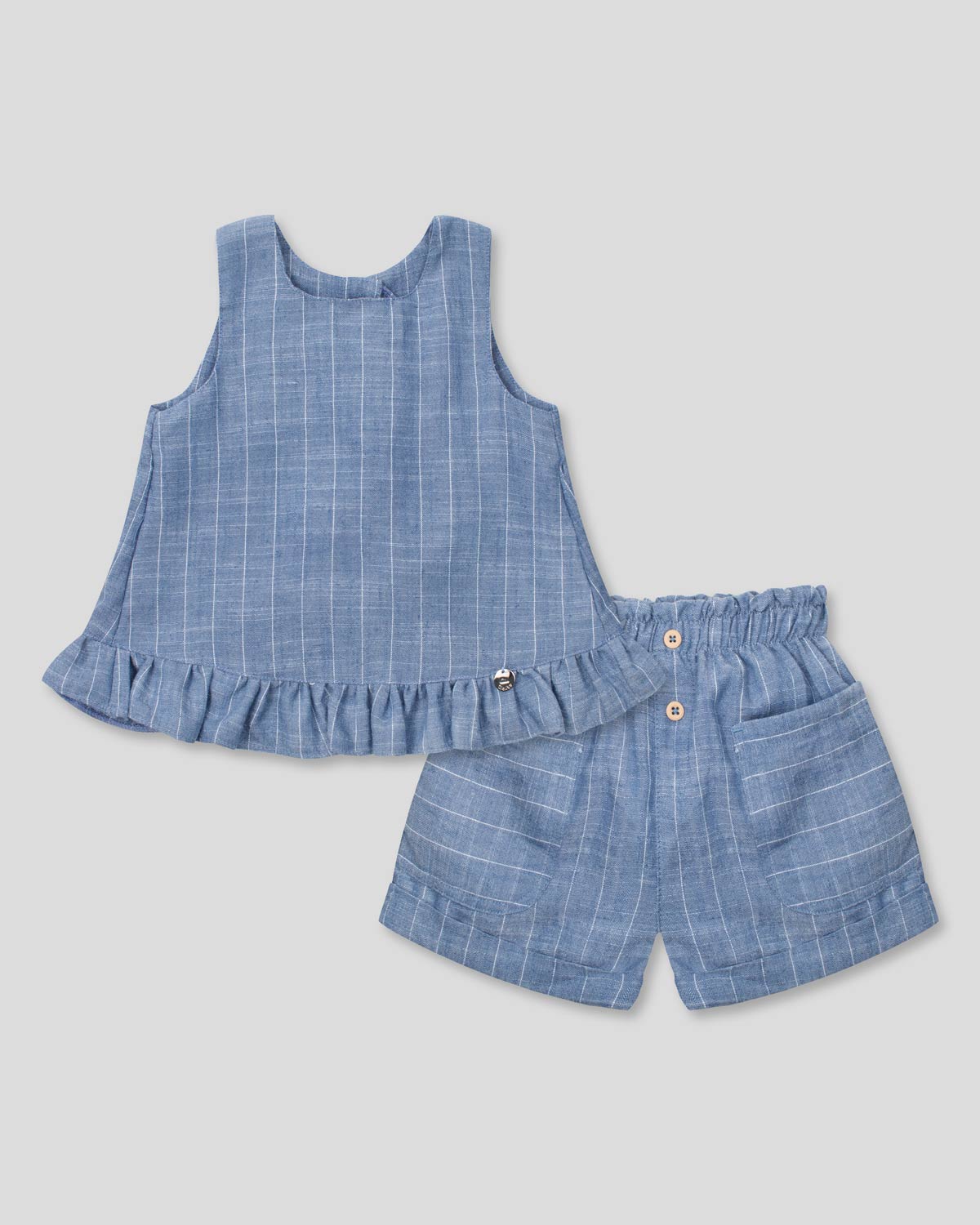 Conjunto blusa con boleros y short azul para niña