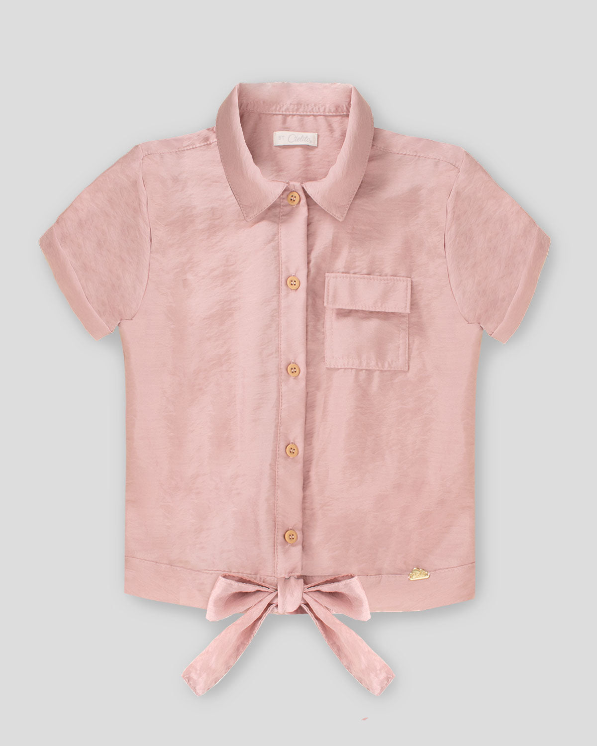 Camisa con botones de madera y detalle de nudo para niña