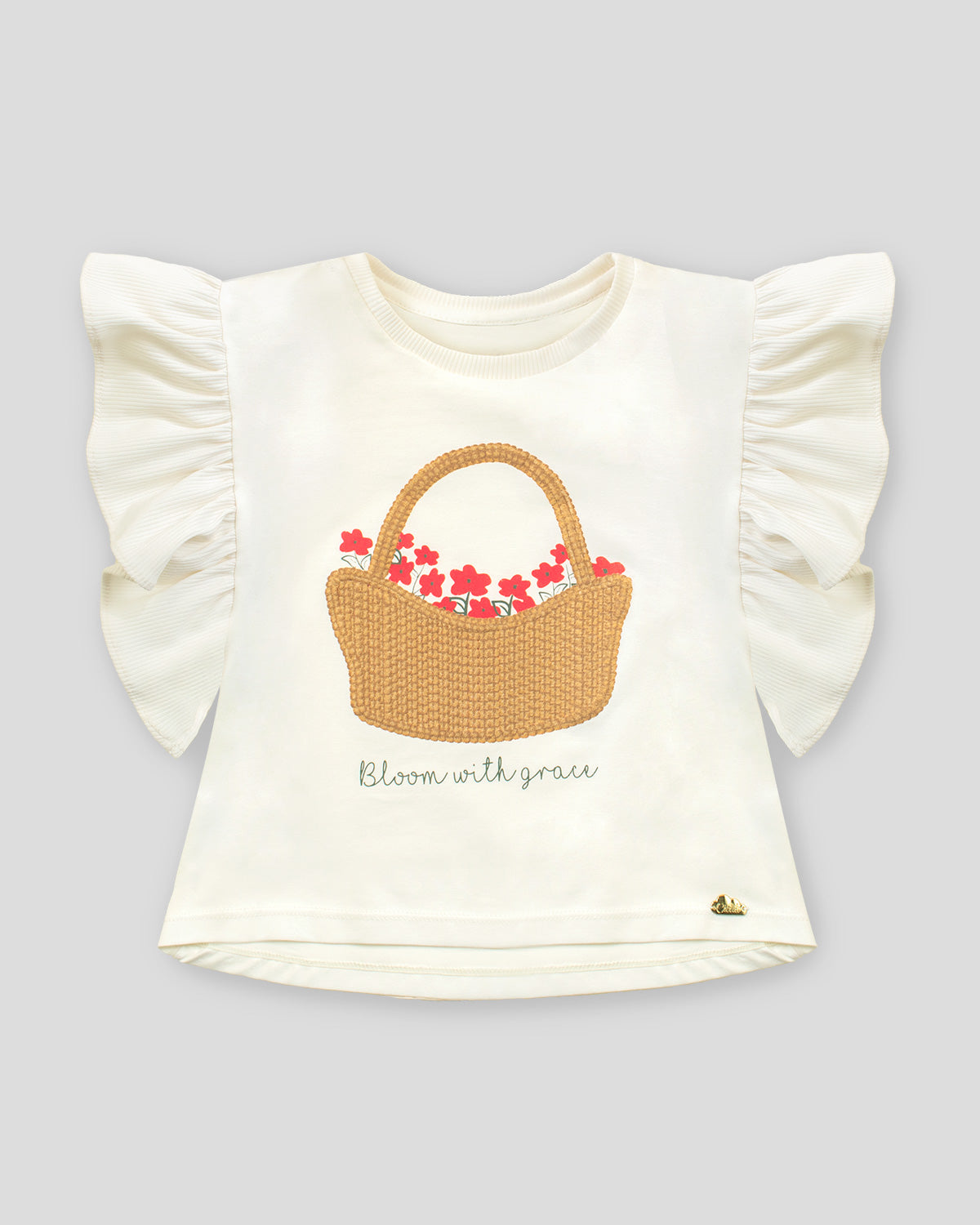 Camiseta beige con boleros y estampado para niña