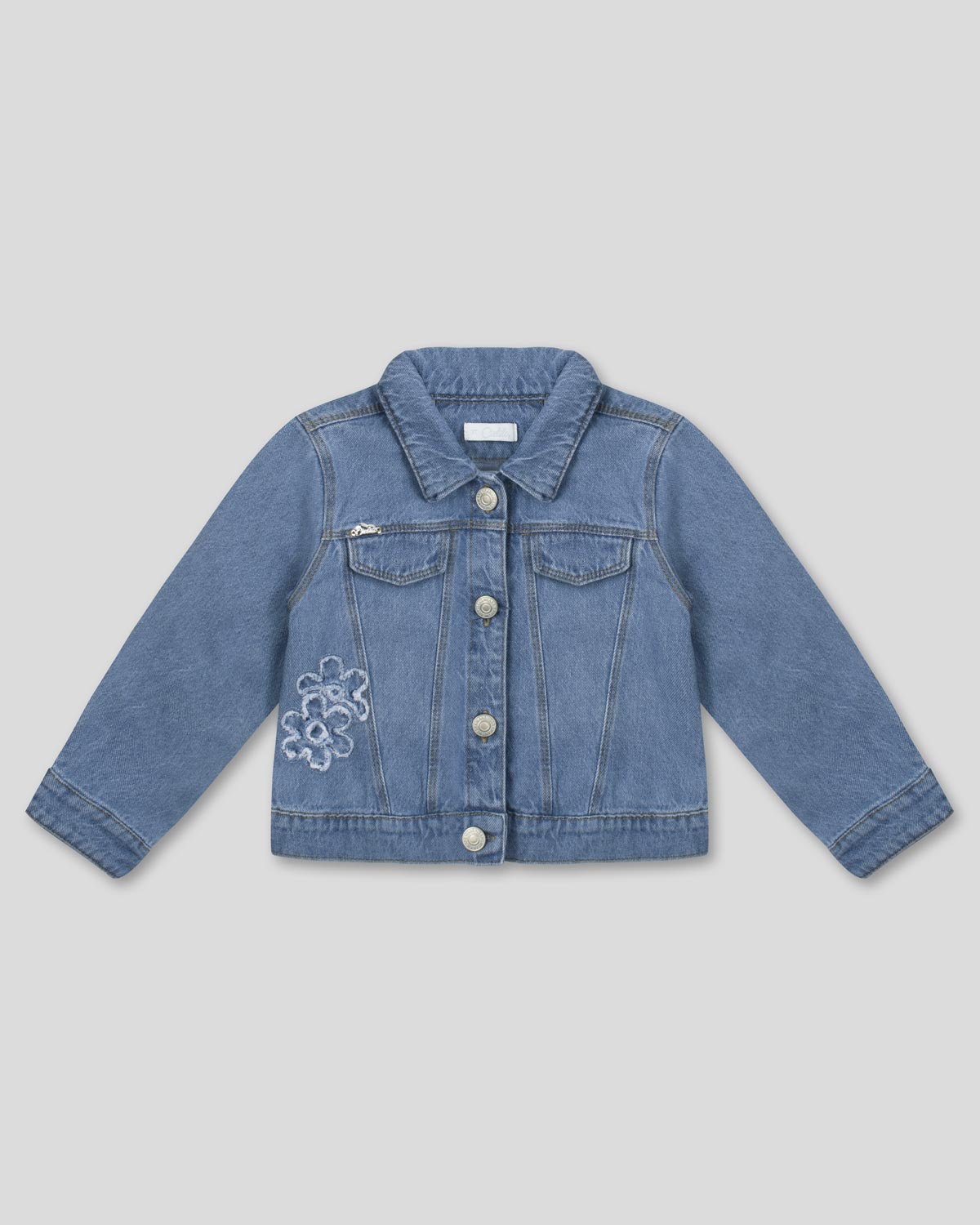 Chaqueta denim con detalle de flores bordadas para niña