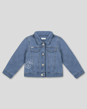 Chaqueta denim con detalle de flores bordadas para niña