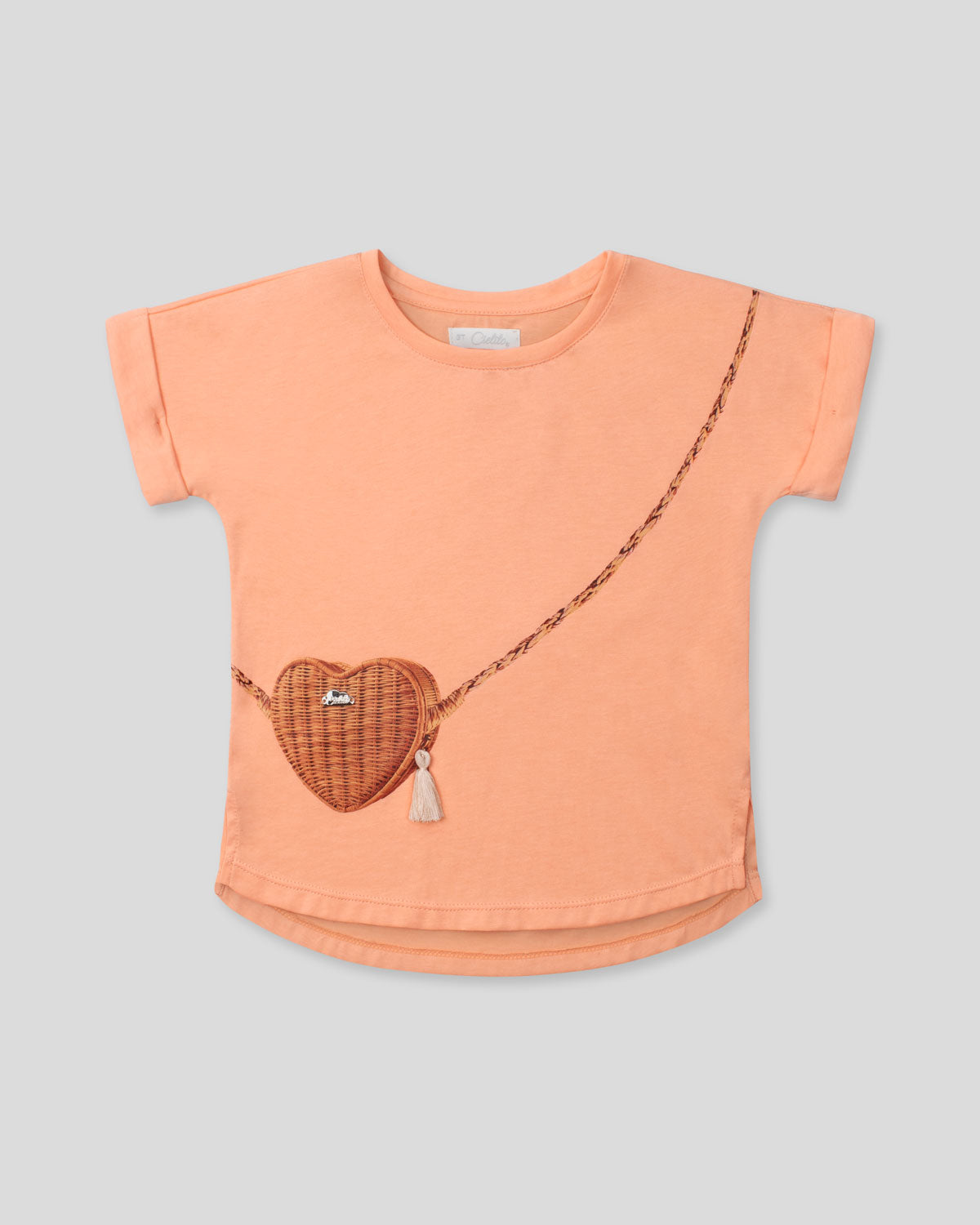 Camiseta coral con estampado de bolsito para niña
