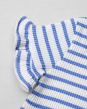 Blusa de rayas azules con boleritos en mangas y estampado de cerezas para niña