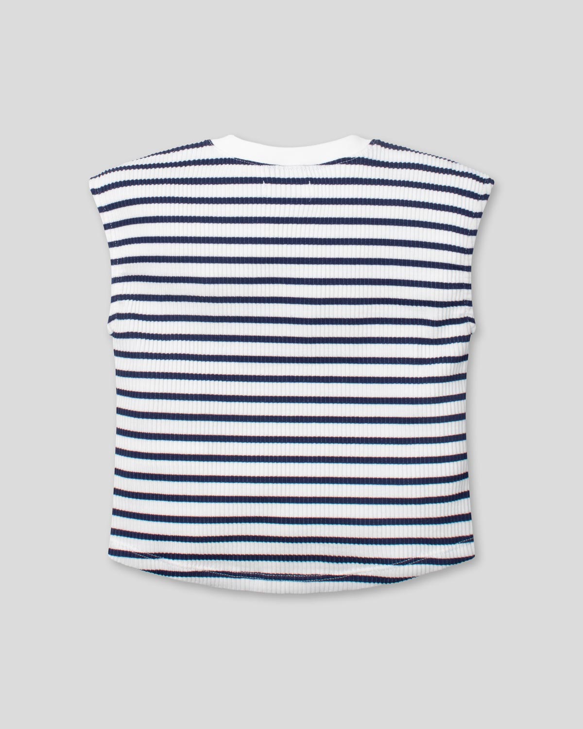 Blusa blanca de rayas azul navy sin mangas para niña