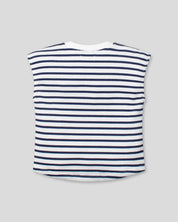 Blusa blanca de rayas azul navy sin mangas para niña