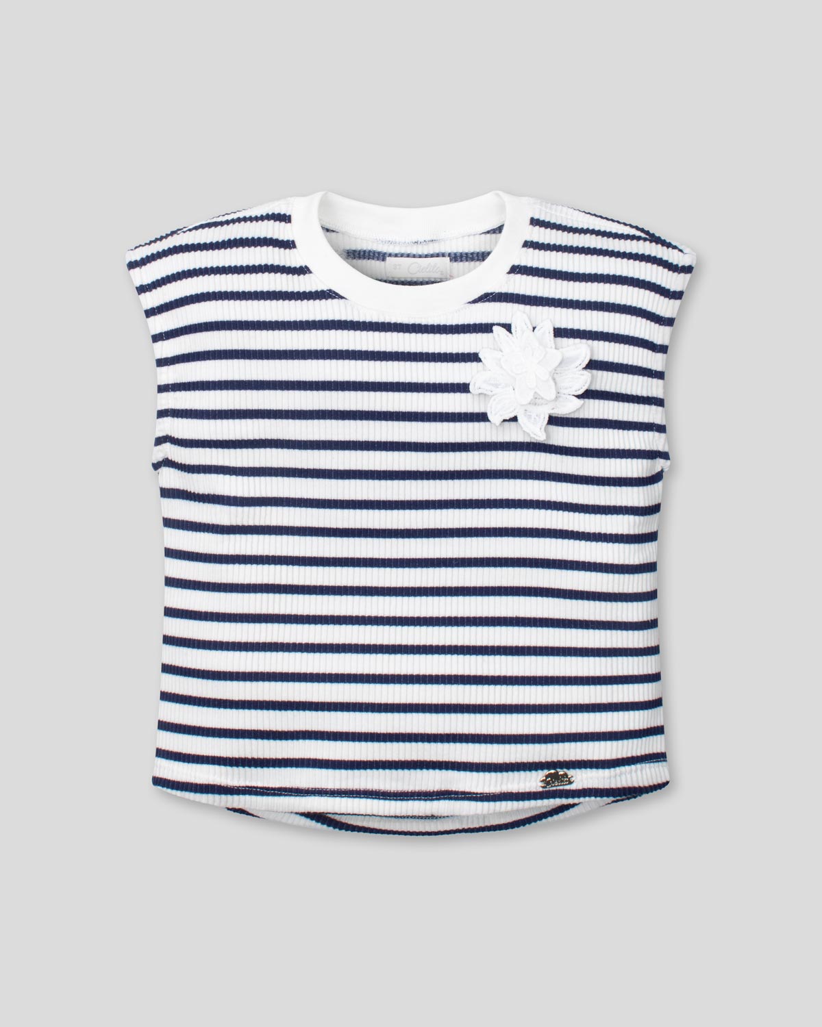 Blusa blanca de rayas azul navy sin mangas para niña