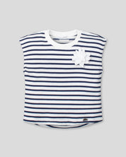 Blusa blanca de rayas azul navy sin mangas para niña
