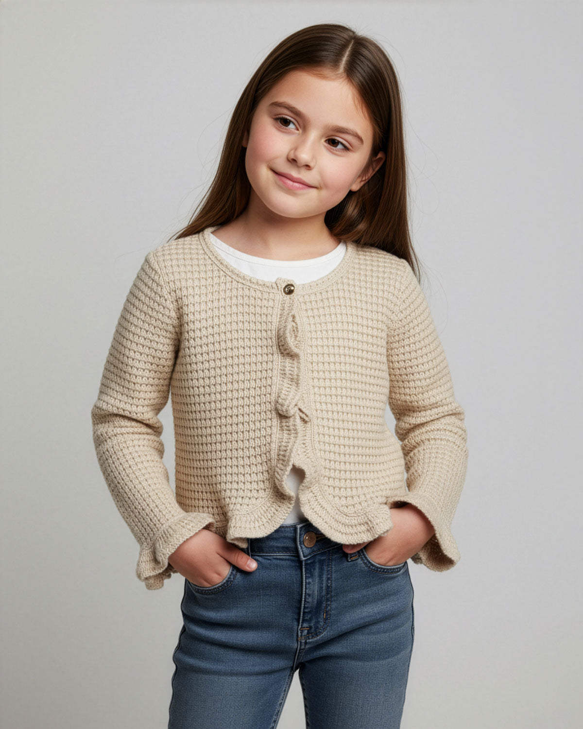 Saco tejido beige con brillos para niña