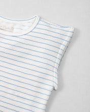 Blusa blanca de rayas azules sin mangas para niña