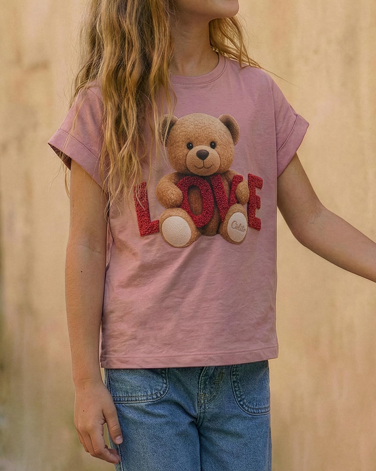 Camiseta rosa con estampado de oso ''Love'' para niña