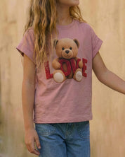Camiseta rosa con estampado de oso ''Love'' para niña