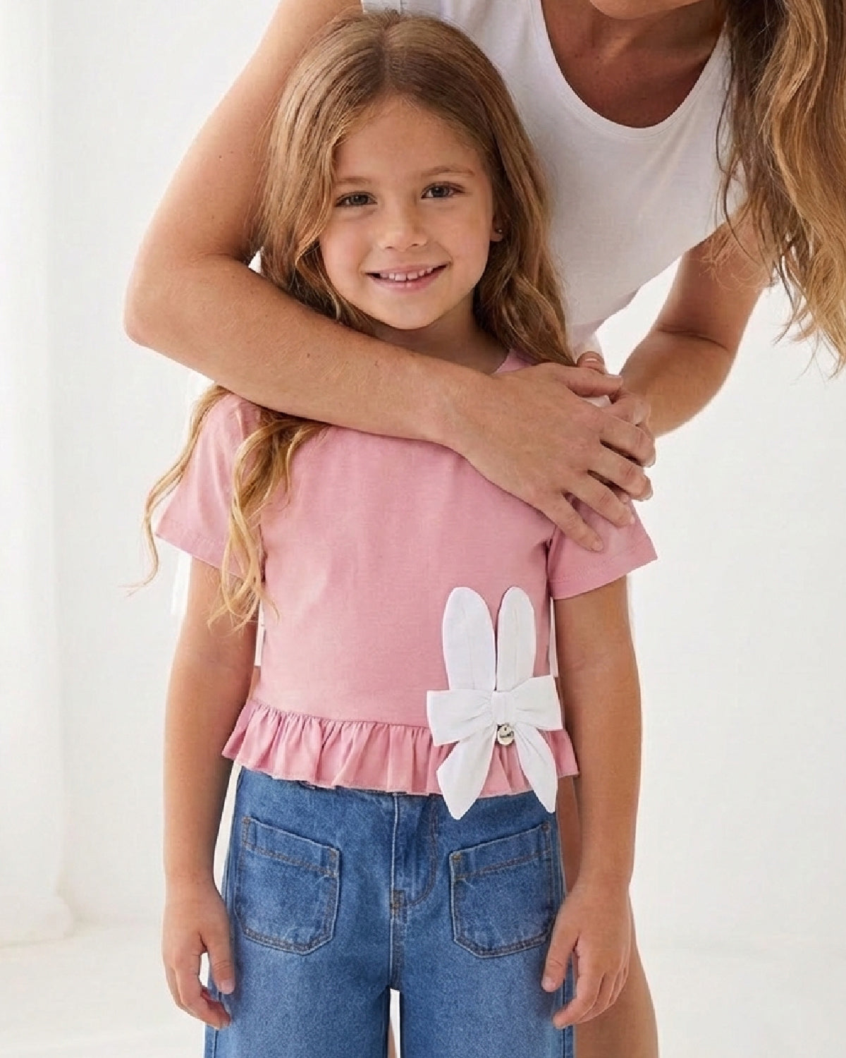 Camiseta Palo de rosa con moño para niña