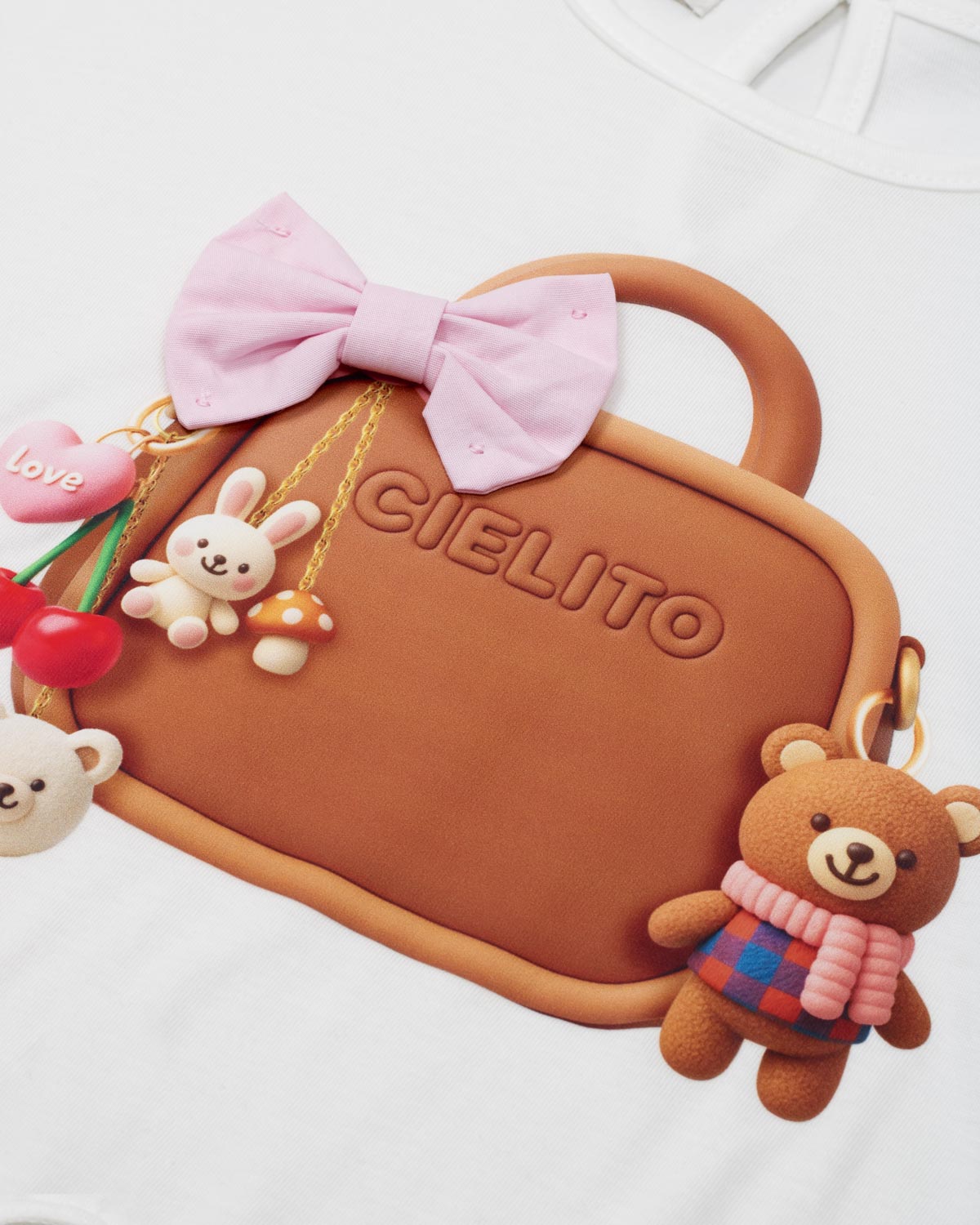 Camiseta amplia blanca con estampado de bolsito para niña