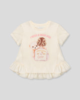 Blusa vainilla con estampado y boleros para niña