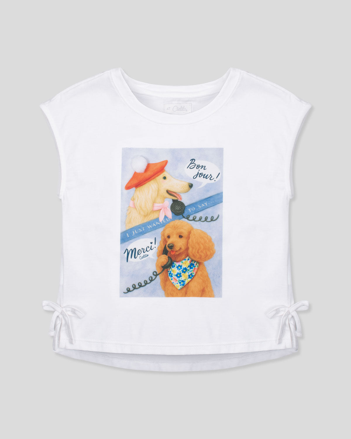 Blusa blanca manga sisa con estampado para niña