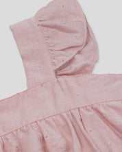 Blusa rosa con brillos y tiras con boleritos para niña