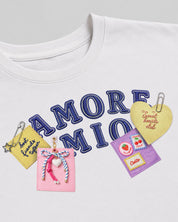 Camiseta blanca estampada "Amore Mio" para niña