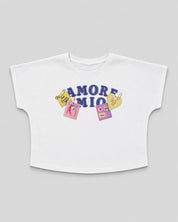 Camiseta blanca estampada "Amore Mio" para niña