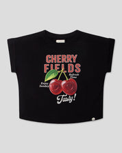 Camiseta negra estampada Cherry Fields para niña