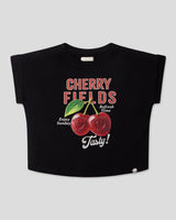 Camiseta negra estampada Cherry Fields para niña
