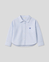 Camisa de rayas azul con corazón bordado para niña
