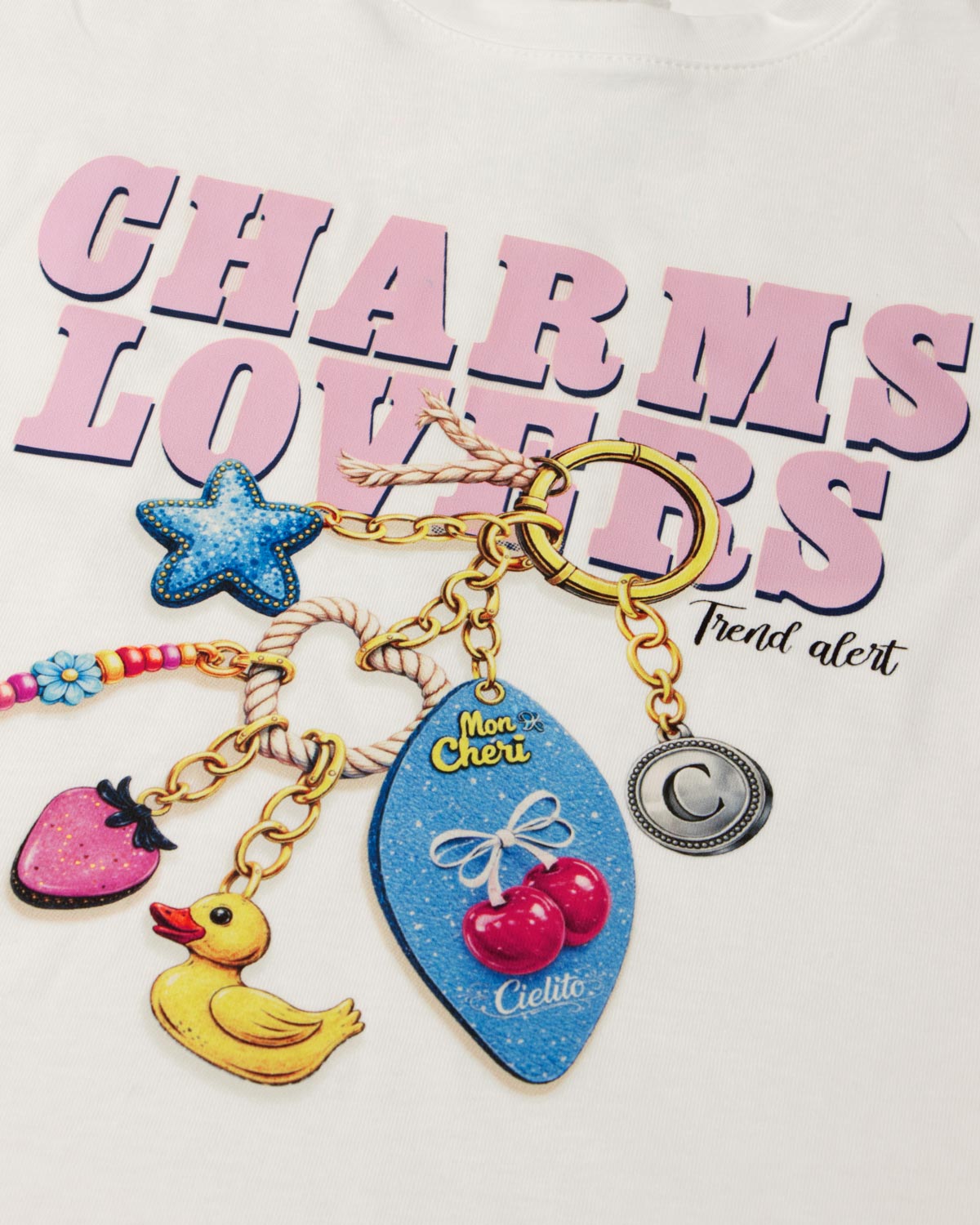 Camiseta blanca estampada "Charms Lovers" para niña