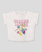 Camiseta blanca estampada "Charms Lovers" para niña