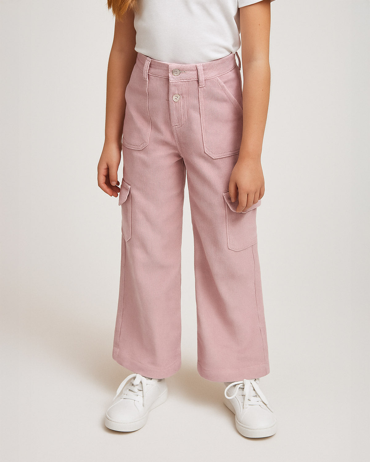 Pantalón cargo tela pana palo de rosa para niña