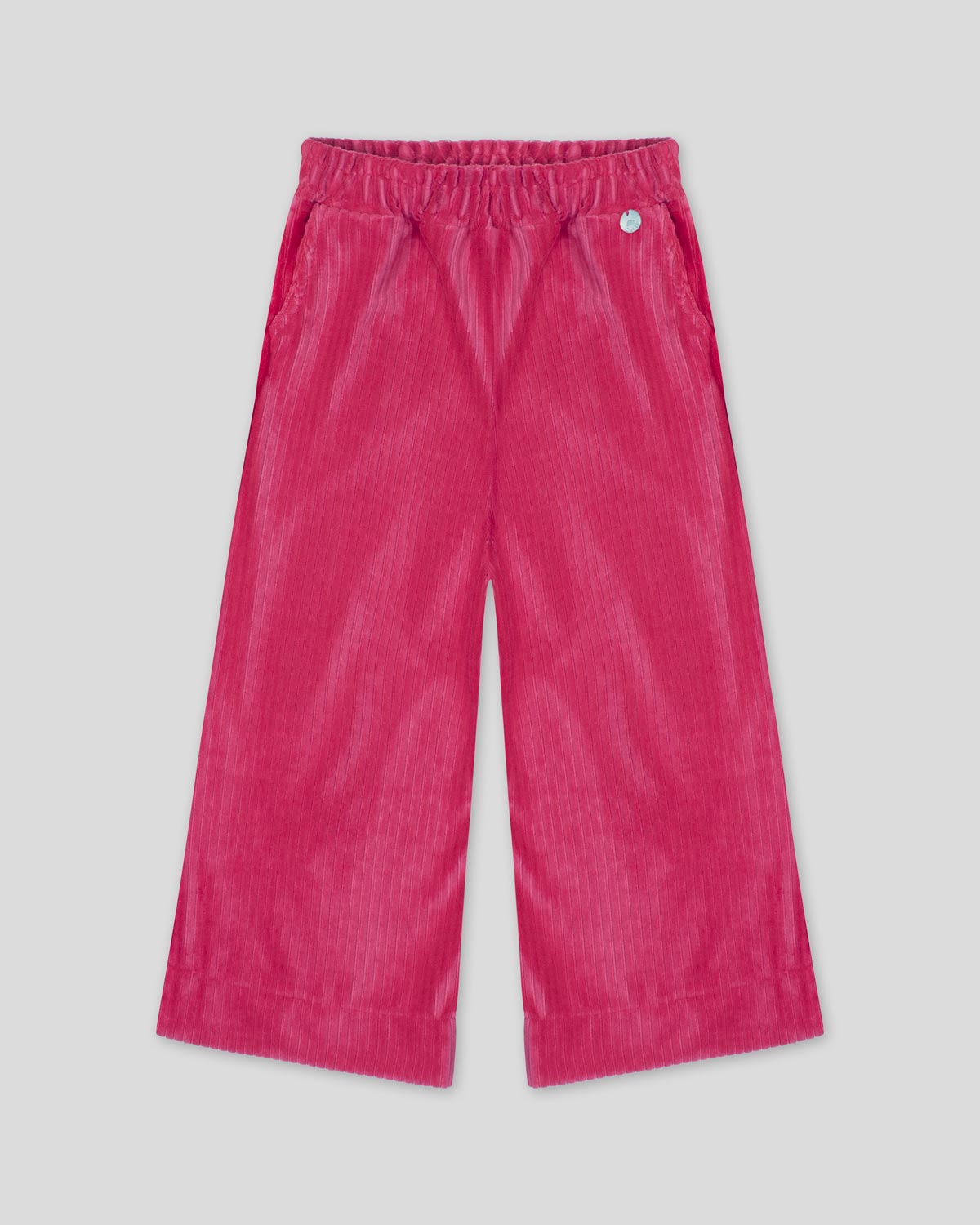 Pantalón fucsia resortado en tejido rib para niña