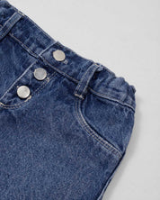 Short denim con apliques de flores tejidas para niña