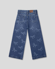 Jean denim marine fit con diseño de moños para niña