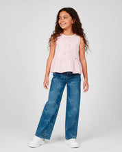 Jean denim marine fit con diseño de moños para niña