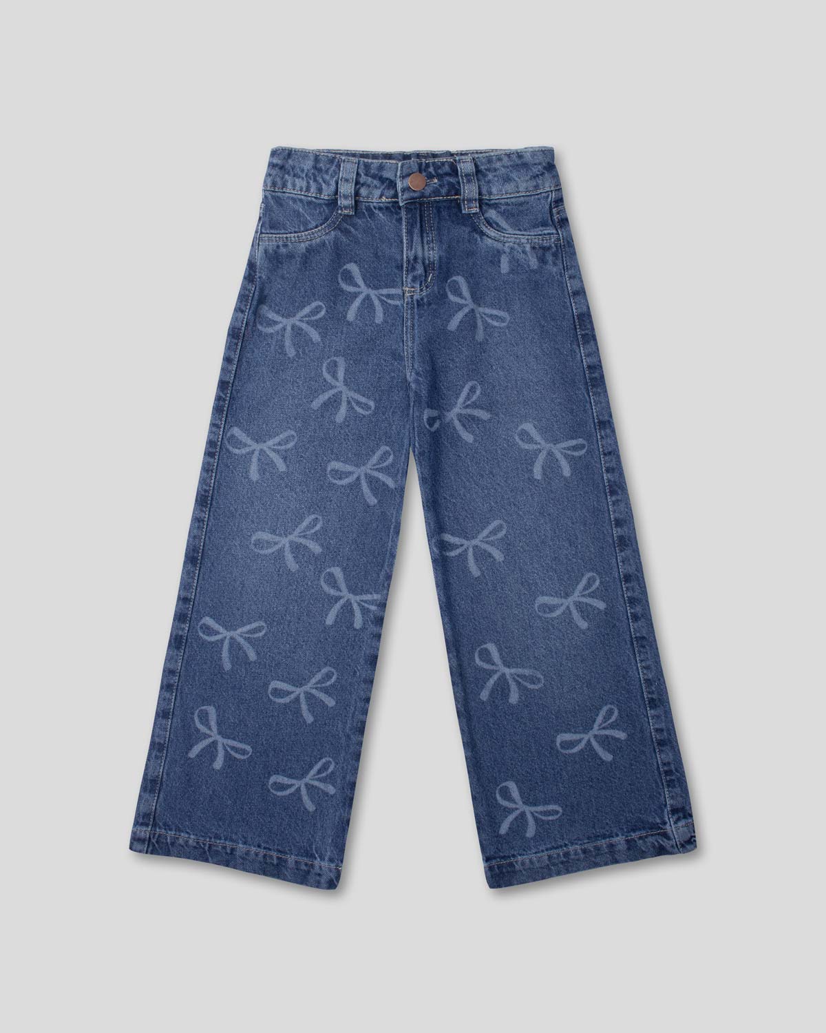 Jean denim marine fit con diseño de moños para niña