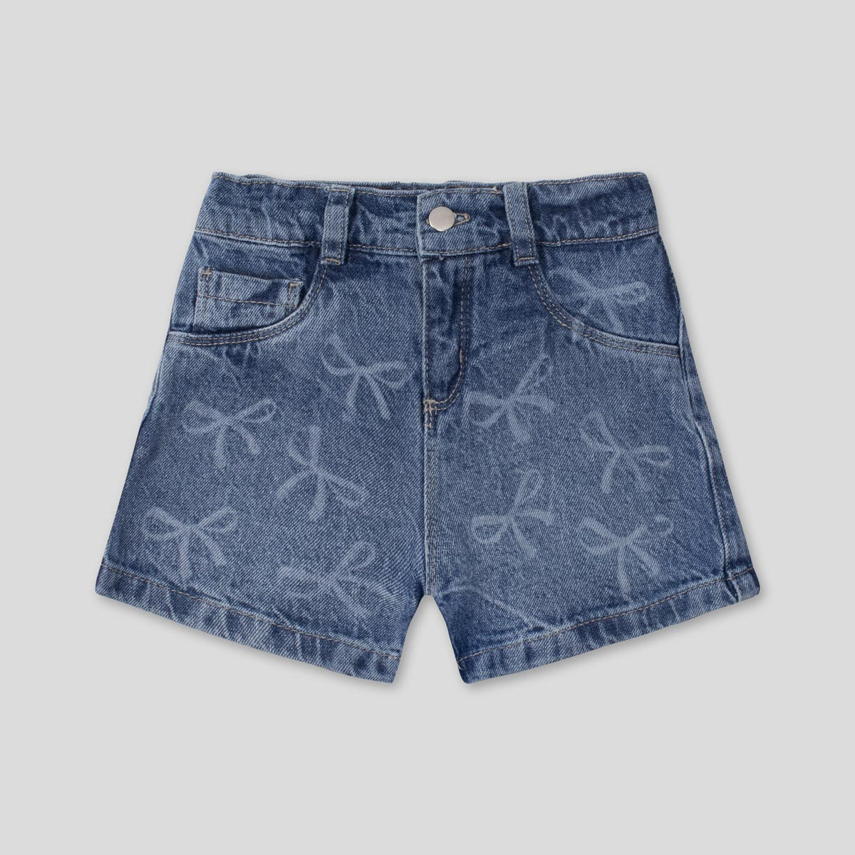 Short denim con diseño de moños para niña