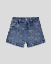 Short denim con diseño de moños para niña