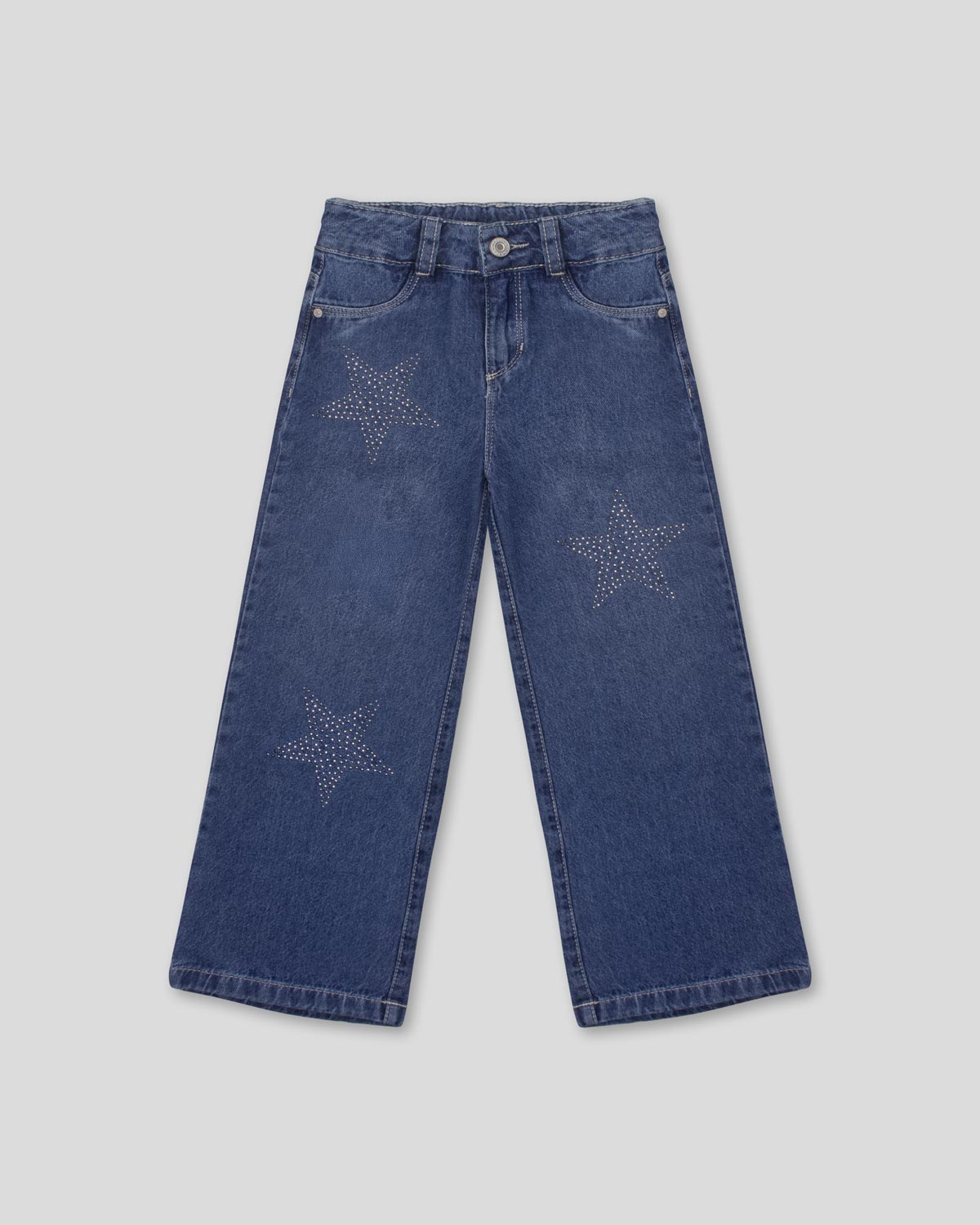 Jean denim marine fit con aplique brilante de estrellas para niña
