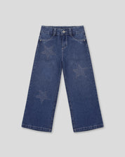 Jean denim marine fit con aplique brilante de estrellas para niña