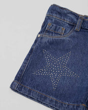 Short denim con aplique brillante de estrellas para niña