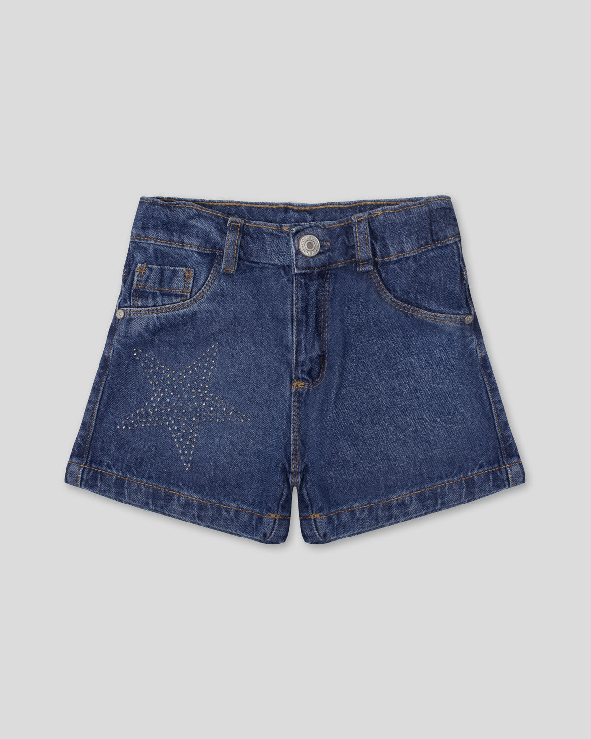 Short denim con aplique brillante de estrellas para niña
