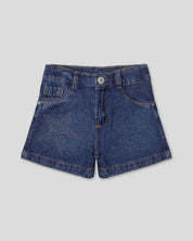 Short denim con aplique brillante de estrellas para niña