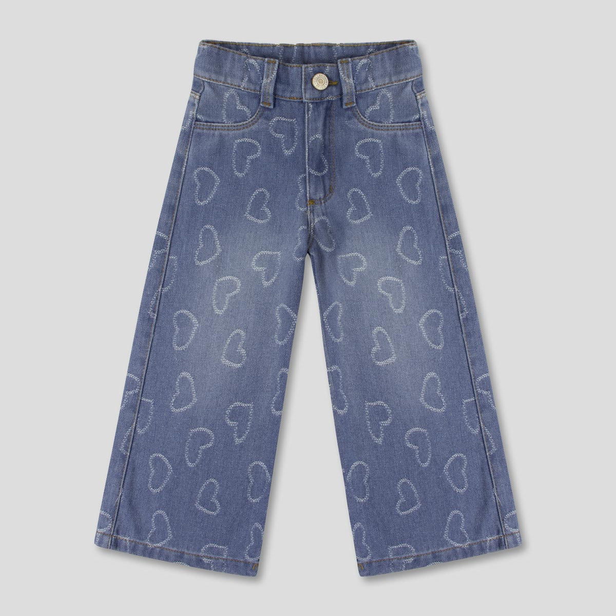 Jean denim con diseño de corazones para niña