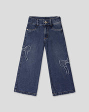 Jean denim con detalle de moños para niña
