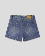 Short denim con diseño de corazones para niña