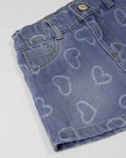 Short denim con diseño de corazones para niña