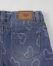 Short denim con diseño de corazones para niña