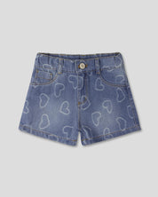 Short denim con diseño de corazones para niña