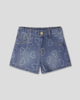 Short denim con diseño de corazones para niña